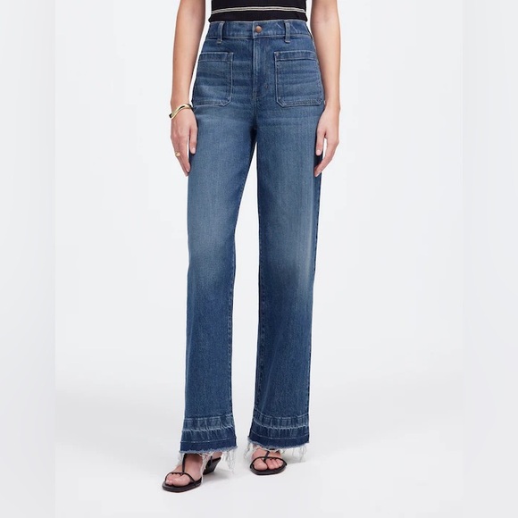 Madewell Denim - Madewell Petite Emmett Wide Leg Jean Let Down Hem Edition Archbald Wash 24P $138